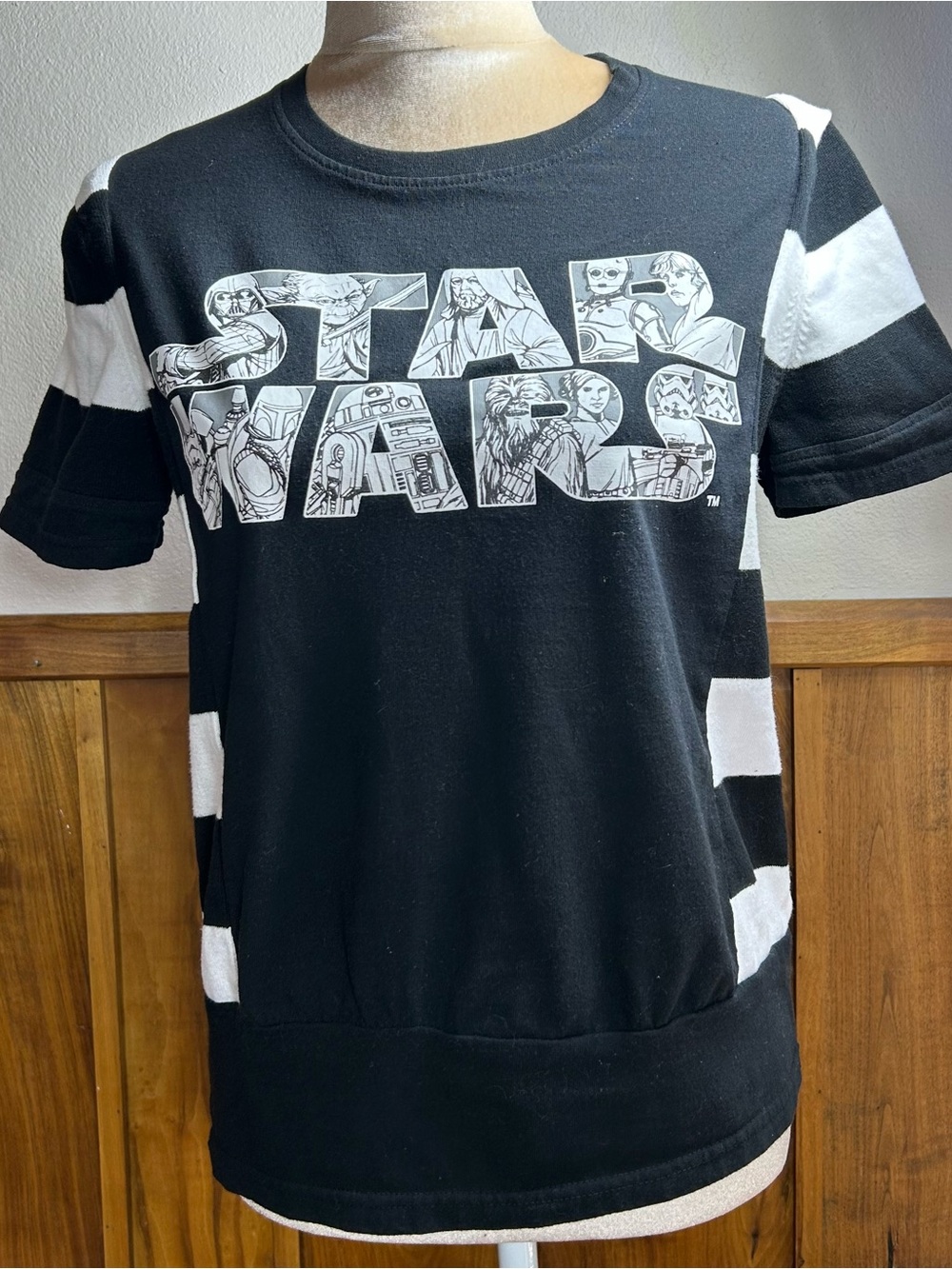Star Wars Black & White Stripe Graphic altered Tee tshirt